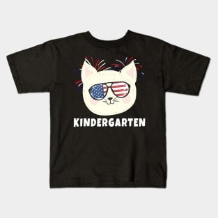 Kindergarten Cat USA Flag T Shirt Funny Back To School Kids T-Shirt